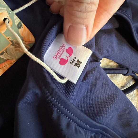 SHEKINI {NWT} Navy Blue Lace Up One Piece Swimsuit | Medium | high leg u back - Picture 7 of 9